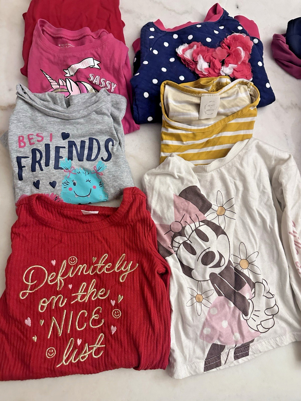 LOT 7 Girls 5 Tops 2 Dresses Minnie‎ Xmas Heart Pink Bow Red Long Sleeve Size 4t